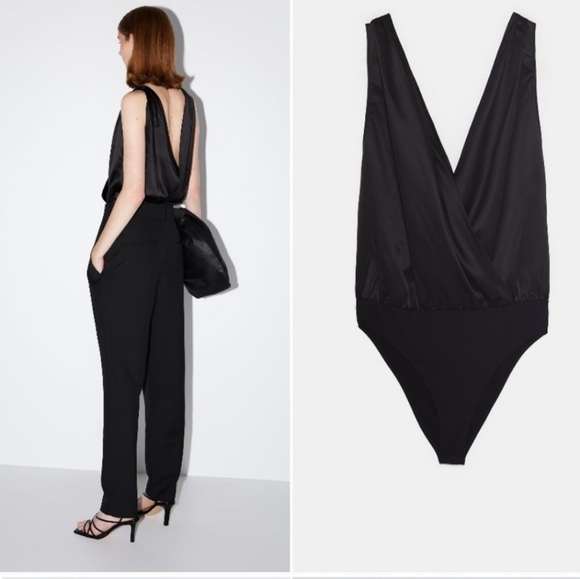 Zara Tops - ZARA SILKY SATEEN V NECK & BACK BODYSUIT